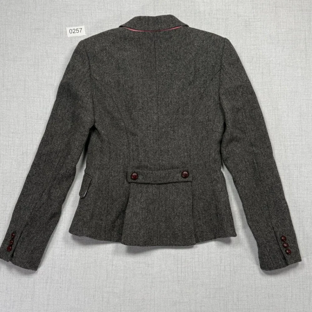 Jack Wills Tailored Blazer Herringbone Gray Wool Three Button Front Size 6 - Picture 2 of 12